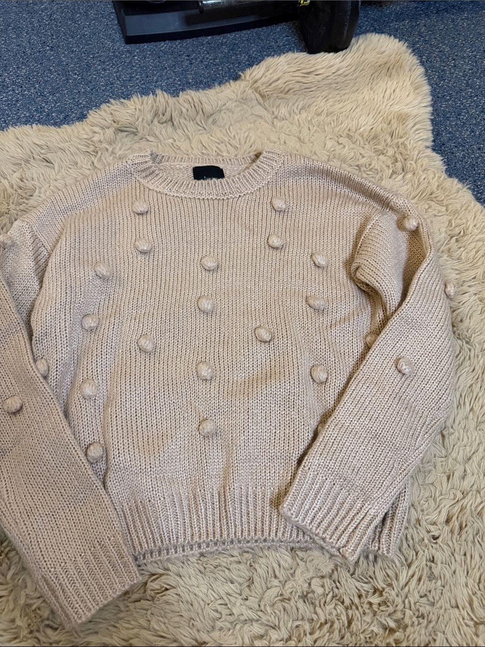 Lumiere Neutral Cream Pom-Pom Crew Sweater